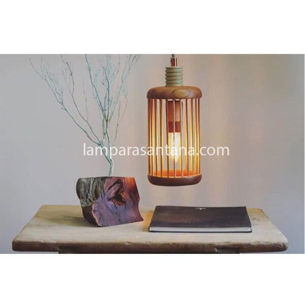 Lámpara colgante madera jaula