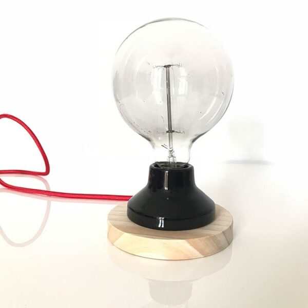 Lámpara sobremesa madera y cerámica vintage