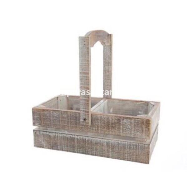 Macetero doble con asa de madera